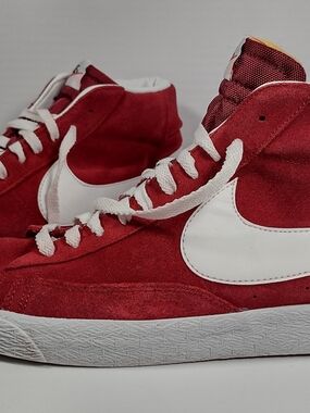Nike Red Suede High-Top Sneakers with White Swoosh